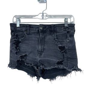 🥑5/$25 American Eagle High Rise Shortie Next Level Stretch 6 Black Distressed